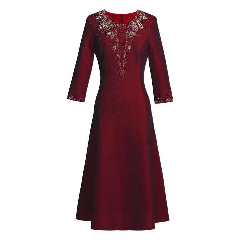 Длинное платье из сетки с объемной вышивкой бисером, осень 2025, повседневное, для свадебного банкета, для мамы, с волнистым воротником