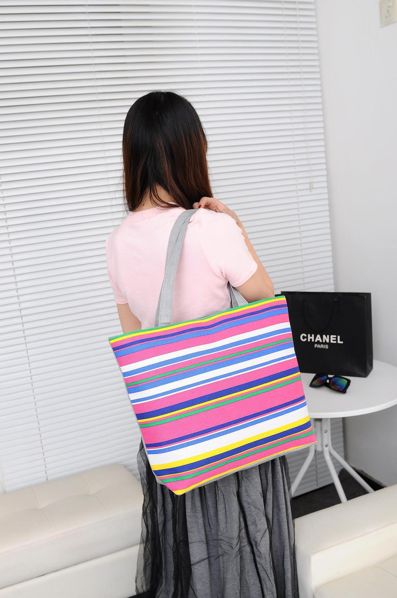 225g Weight Polyester Lining Material Zipper Closure Type Double Shoulder Straps Strap Type Canvas Bag Bags Type Casual, Daily Occasion Canvas Material Rainbow Pattern All Seasons Season Women's Gender Basic, Classic Style Style Medium Size Women's Medium Canvas Rainbow Basic Classic Style Zipper Canvas Bag 18