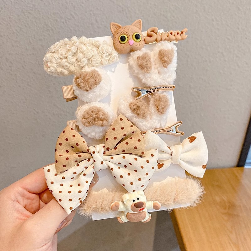 Cute clip de dibujos animados clip de borde conjunto frente cejas clip de cabello para chicas clip de BB otoño invierno de alta sensibilidad adornamiento de cabello tocado