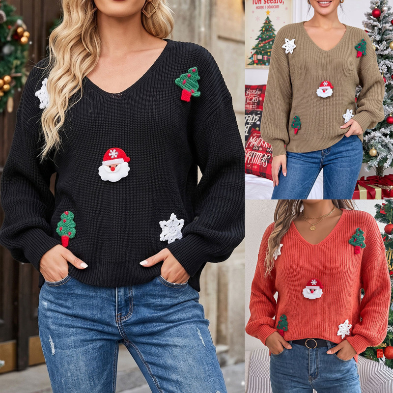 Cross-border 2026 Fall/Winter New Christmas Outfit Santa Head Knit Sweater European and American Women's Pullover Christmas Sweater for Women