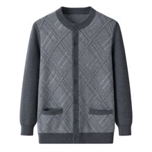 冬新款男士圆领针织开衫加厚保暖纯羊毛毛衣外套宽松中老年爸爸装