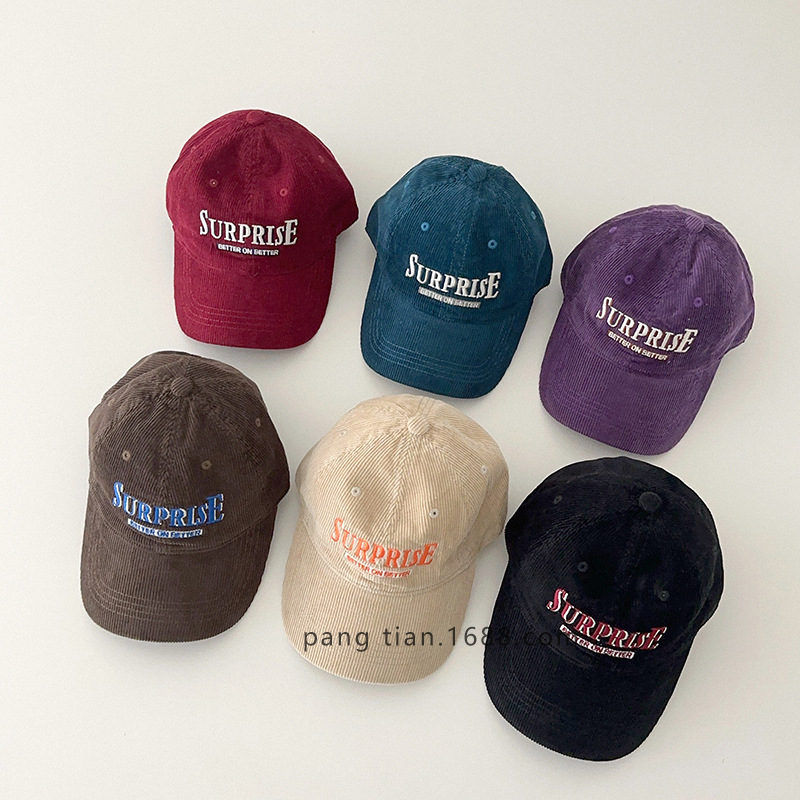 Corduroy children's fashionable demi-season baseball cap with hood…