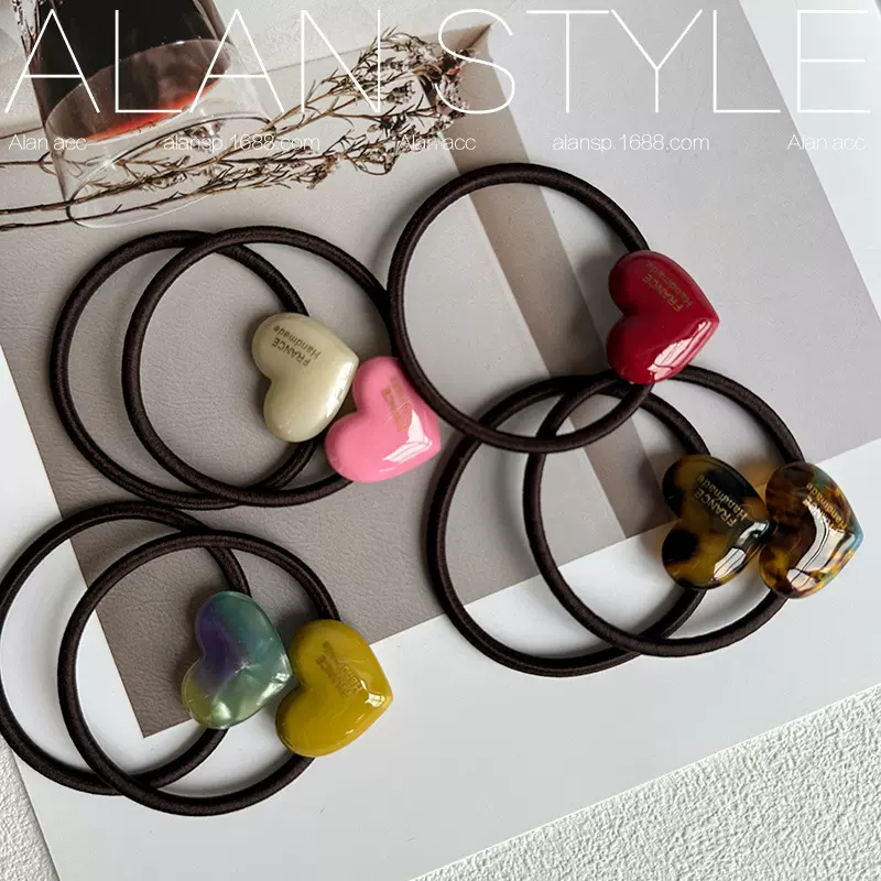 阿斓韩国ins风醋酸小爱心发圈加厚醋酸 法式马尾皮筋发绳气质头绳