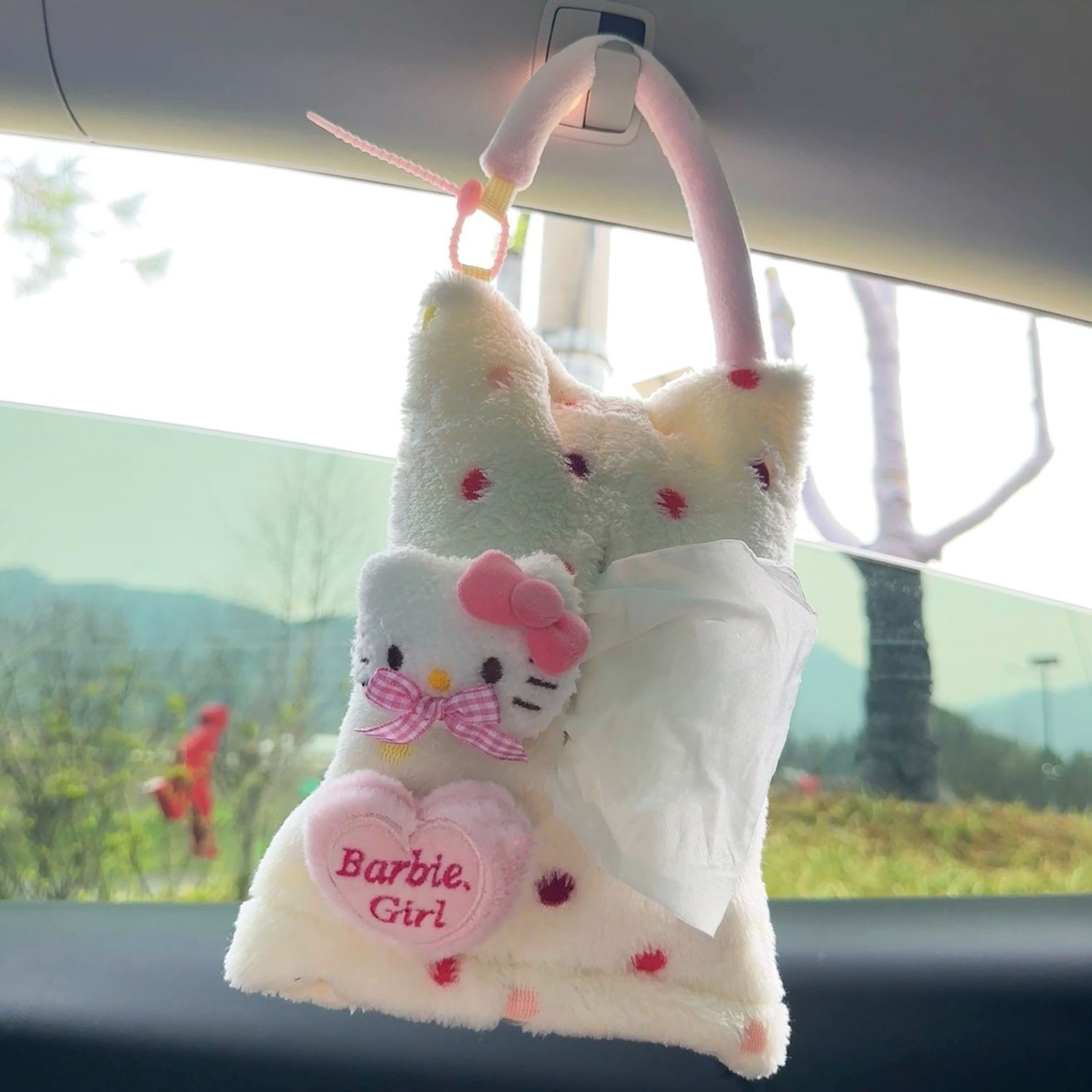 Cute Kitty Cat Car Tissue Box, Hanging Tissue Box for Car Interior, Decorative Car Tissue Hanging Bag, Storage Bag for Women