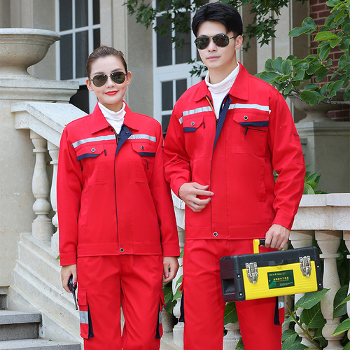 Spring and Autumn reflective stripe anti-static workwear set for men and women, electric power and electrical maintenance workers' top protective clothing