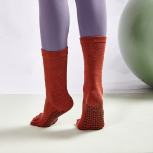 Autumn and Winter New Solid Color Yoga Socks Children's Mid-Barrel Pilates Five-Finger Socks Professional Sports Non-Slip Toe-split Calf Socks