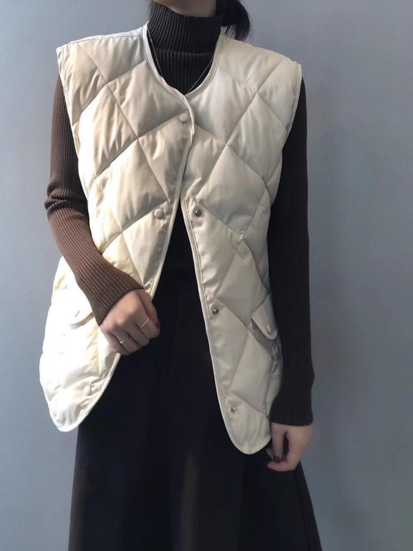 法式秋冬棉服马甲女坎肩背心菱格夹棉外套外穿小个子宽松马夹外套|undefined