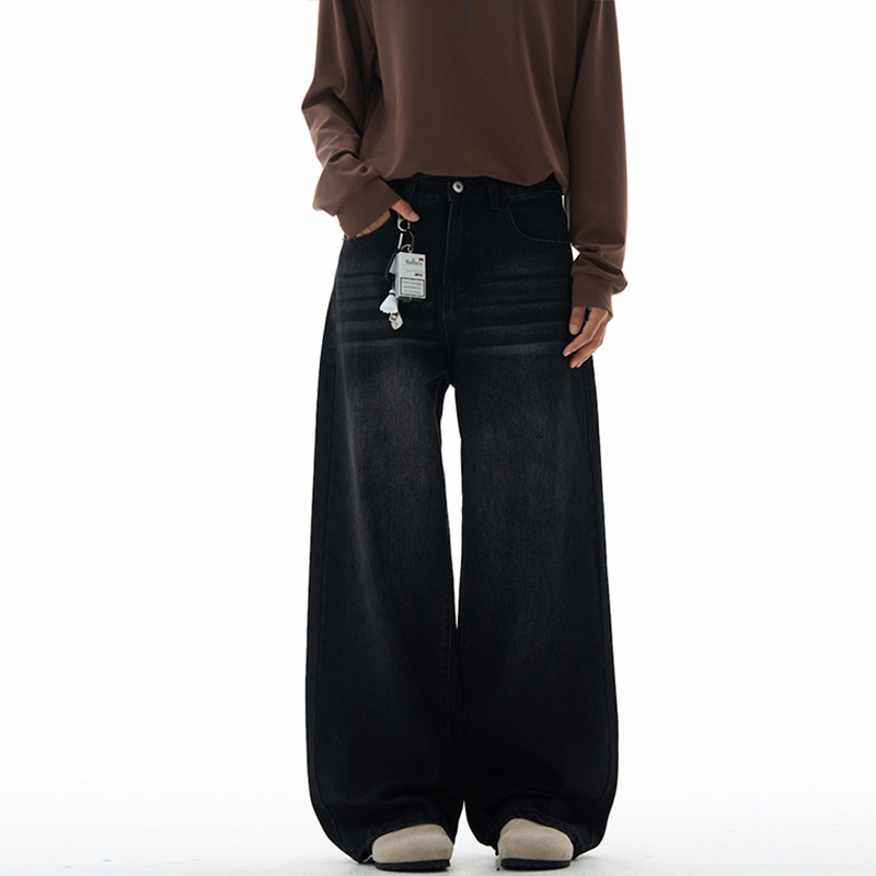 LKTM hombre americano clásico versátil lavado con agua gato barba jeans hombre y mujer vintage pantalones de piernas largas sueltas