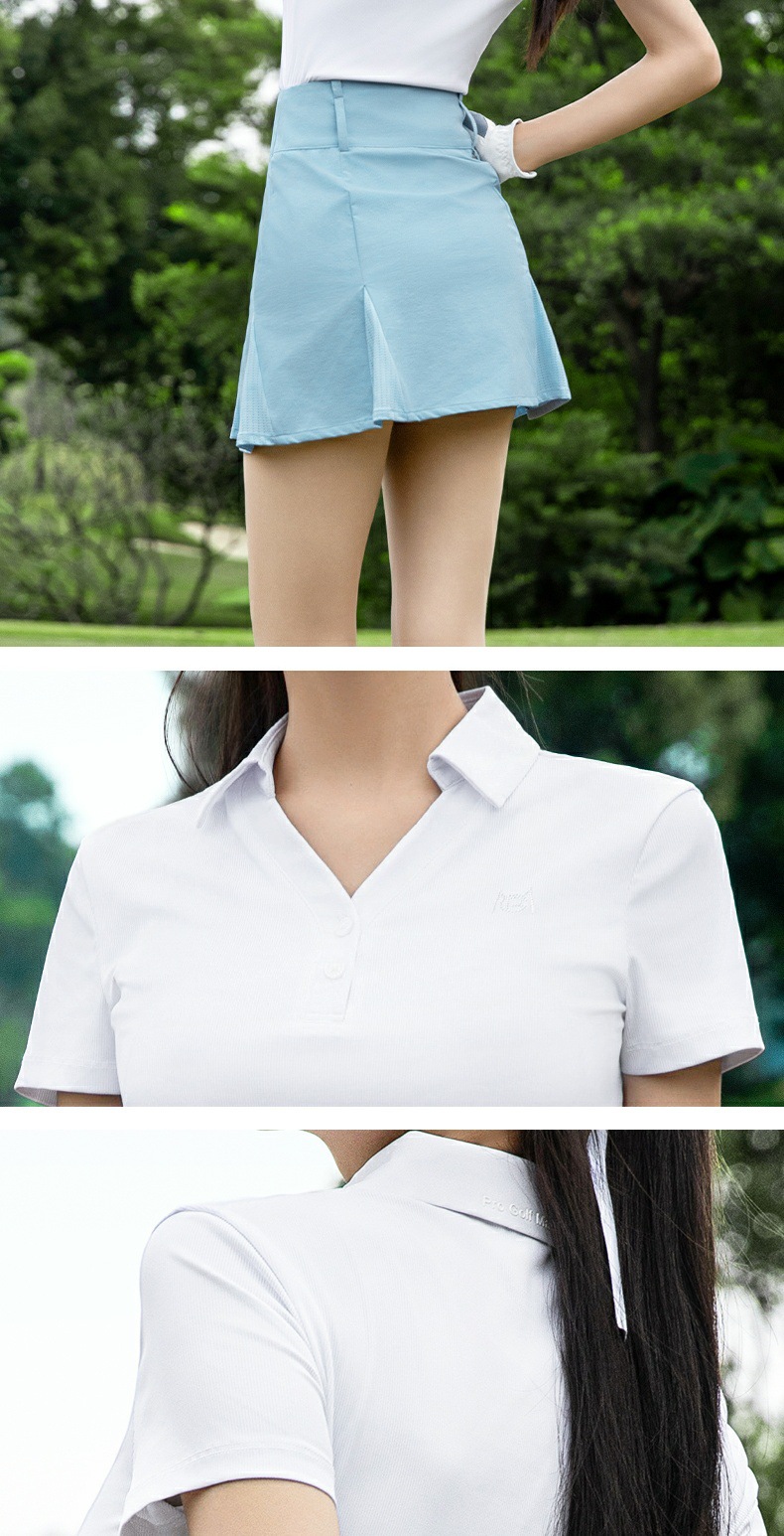 Bộ váy ngắn golf nữ tay ngắn cổ chữ V — QZ114-Váy ngắn màu hồng [Váy hơi xẻ/dệt kim đàn hồi cao/dài chân], QZ114-Váy ngắn màu đen [Váy hơi xẻ/dệt kim đàn hồi cao/dài chân] QZ114, YF781-Áo đen [Hàn Quốc cổ chữ V/đàn hồi cao và mềm mại/mỏng và thoáng khí], QZ114-Váy trắng [Váy hơi xẻ/dệt kim đàn hồi cao/dài chân] chi tiết 6