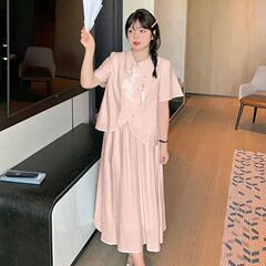 夏の新しいスタイルのファットガール新しい中国風の大きいサイズの婦人服改良された中国風の半袖トップスとスカートのツーピーススーツトレンディ