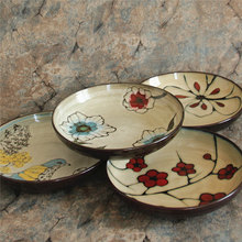 外貿出口美國陶瓷餐具 手繪花朵窯變釉湯菜盤深盤餃子盤植物花卉1