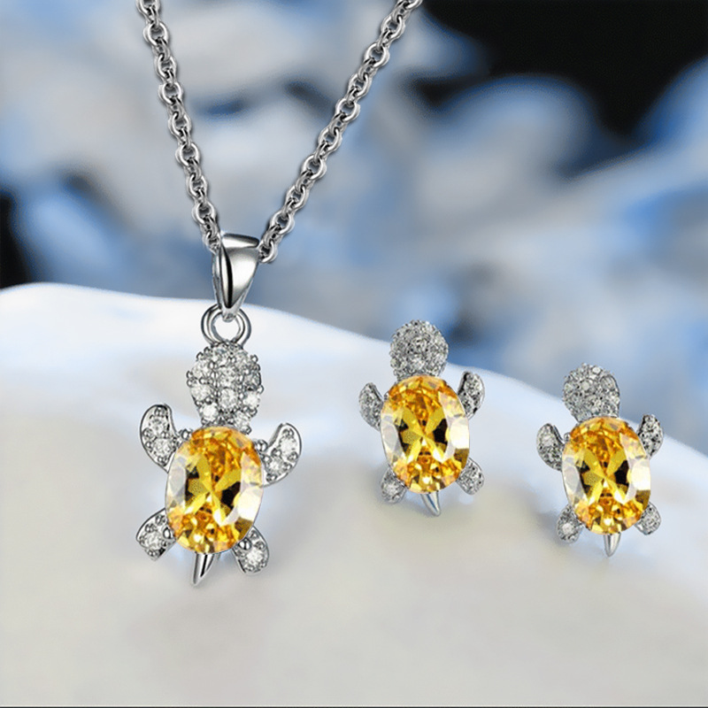 Boutique Fashion Design Voller Diamant Exquisite Kleine Schildkröte Ohrringe Halskette Schmuck Set_voghion.com
