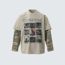 宽松假两件T恤男夏季潮牌圆领日系街头风休闲打底衫上衣薄款短袖