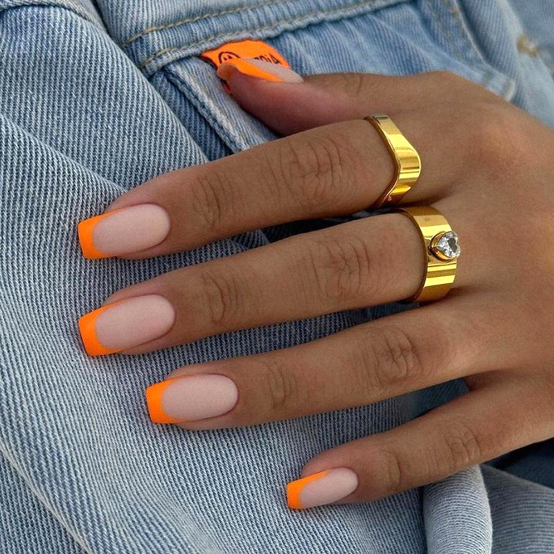 European and American Simple Orange Frosted French Manicure Pieces Autumn Dusk Fashion Elegant European Square Niche Wear Armor European and American Simple Orange Frosted French Manicure Pieces Autumn Dusk Fashion Elegant European Square Niche Wear Armor