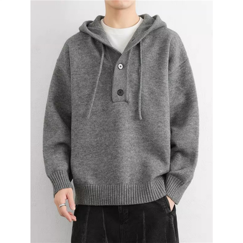 Autumn and Winter Super Nice Lazy Style Hooded Thickeneded Knitwear Men's Half Cardigan Knitwear High-End Pullover Top