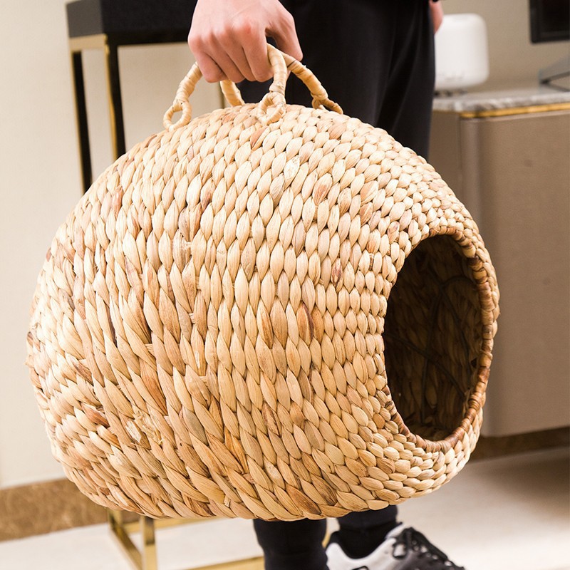 Cama para gatos de ratán de estilo japonés, cama para gatos tejida a mano, universal para todas las estaciones, pelo no colapsado y no pegajoso, tabla de agarre para gatos redonda de paja de invierno