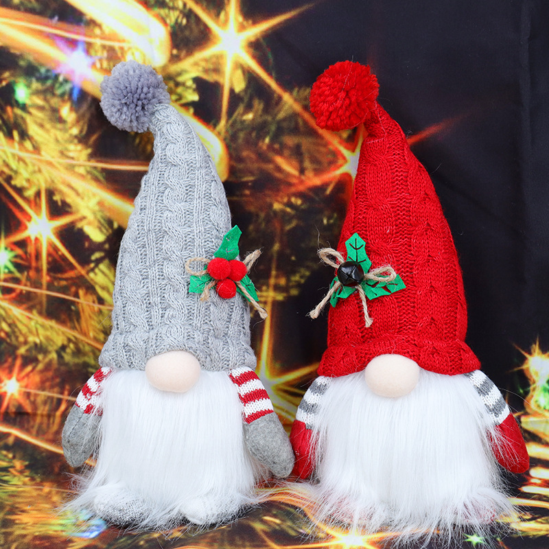 新款情人節裝飾品聖誕高檔帶燈侏儒針織帽發光魯道夫公仔擺件跨境