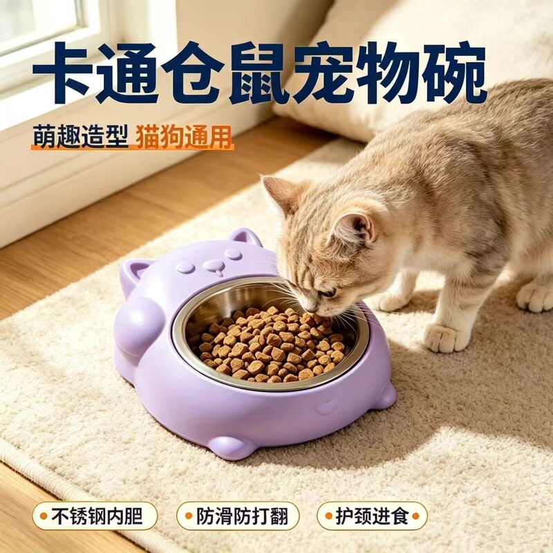 Cross-border popular pet bowl, stainless steel cat bowl, dog bowl, feeder, slanted cat food bowl, dog dish, pet feeding utensils