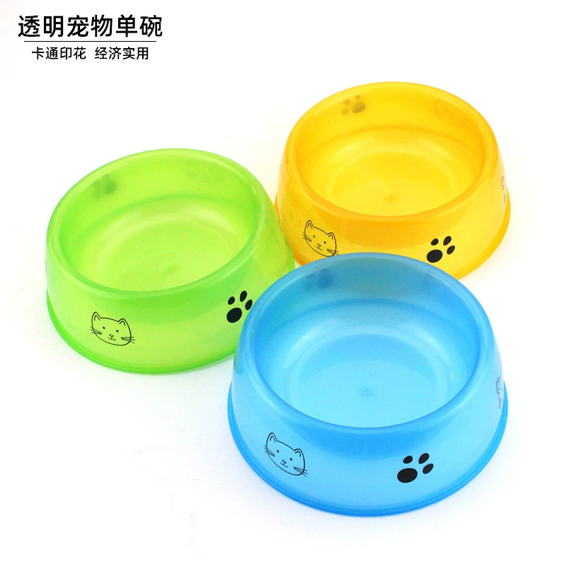 Оптовая Прозрачная пластиковая миска для домашних животных Утолщенная миска для кошек с принтом Бассейн для корма для собак Питьевая вода Одиночная миска Большие и средние принадлежности для собак малого размера