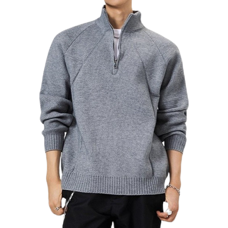Explosiones transfronterizas de tamaño europeo de tamaño grande suéter medio cremallera camiseta de punto de hombre otoño y invierno explosiones de cuello medio alto fábrica de negocios al por mayor