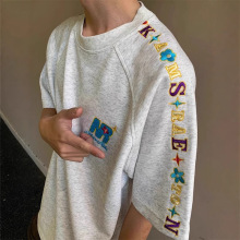 美式高街字母刺绣情侣装短袖t恤男生夏季新款国潮牌宽松纯棉上衣