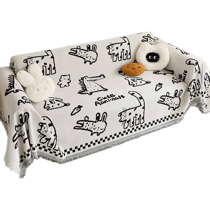 Entrar en la toalla de sofá de nieve blanca y negra, cojín de manta de tela, cojín de asiento universal para cuatro estaciones.