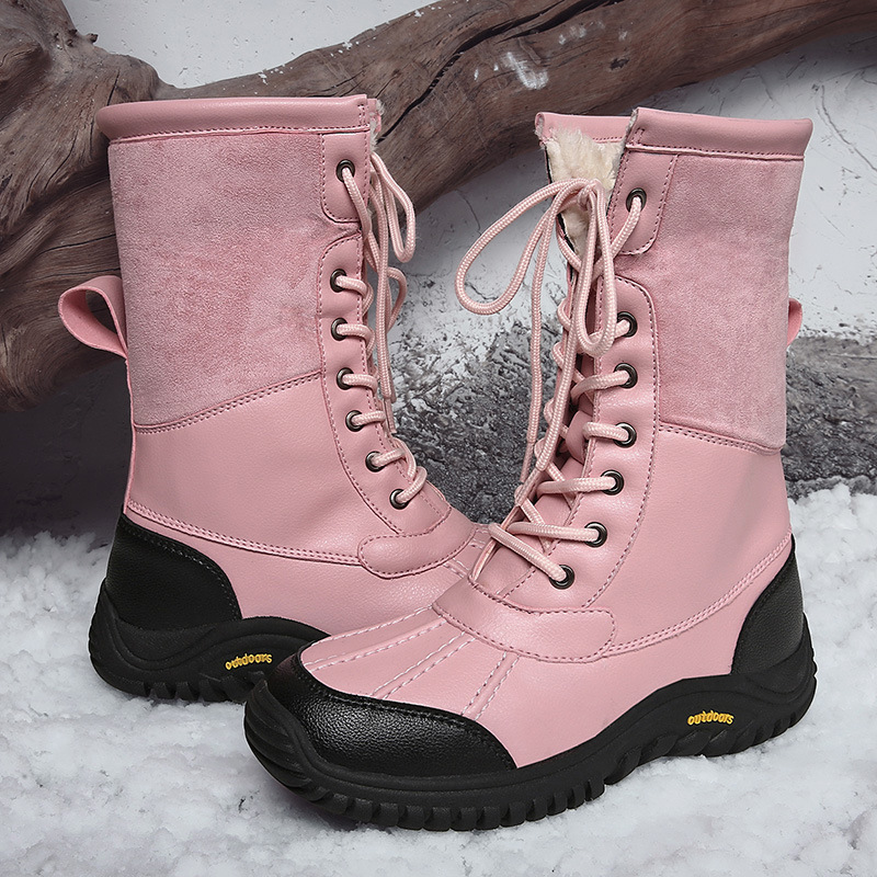 Nuevas botas de nieve de damas con base plana coreana botas de tubo medio de moda de invierno para mujeres zapatos de algodón caliente antideslizante grueso