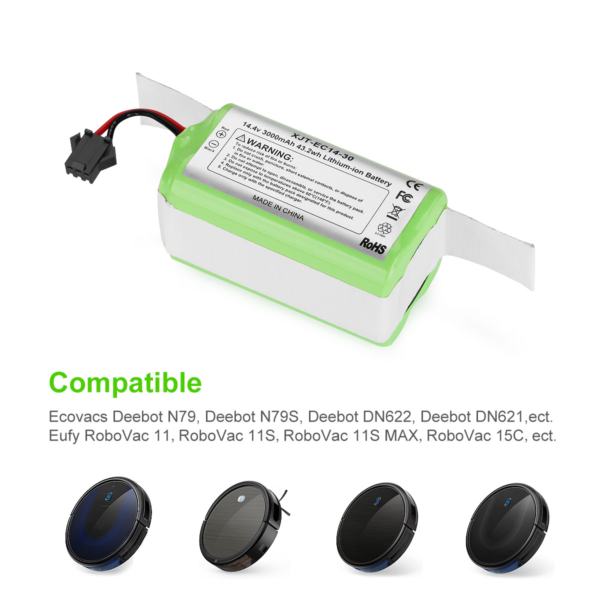 適用於Ecovacs/科沃斯掃地機電池14.4V3000mAh兼容Eufy RoboVac30