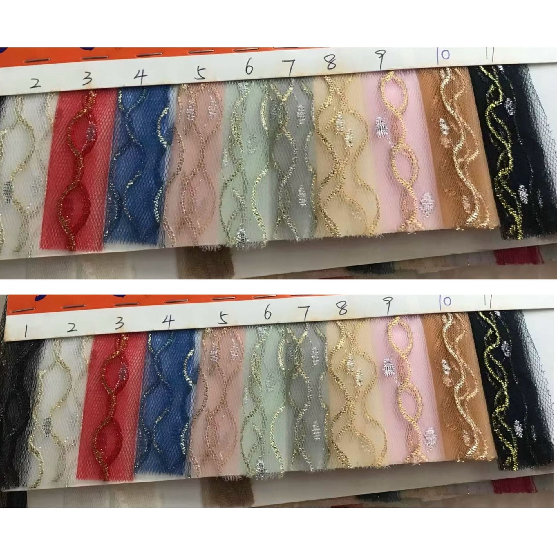 En stock al por mayor de nylon no elástico jacquard malla oro hilo onda plata Punto oro y plata multi-color base tela de la ropa de los niños
