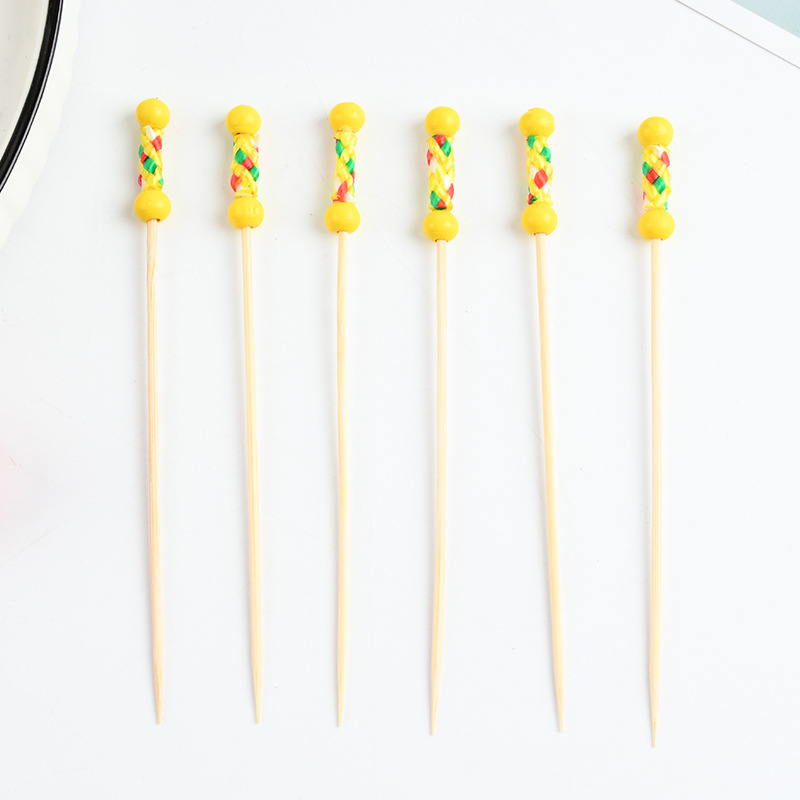 Dorado desechable horquilla de fruta horquilla de dibujos animados palillos de dientes horquilla de fruta artística horquilla de bambú horquilla de fruta de dibujos animados
