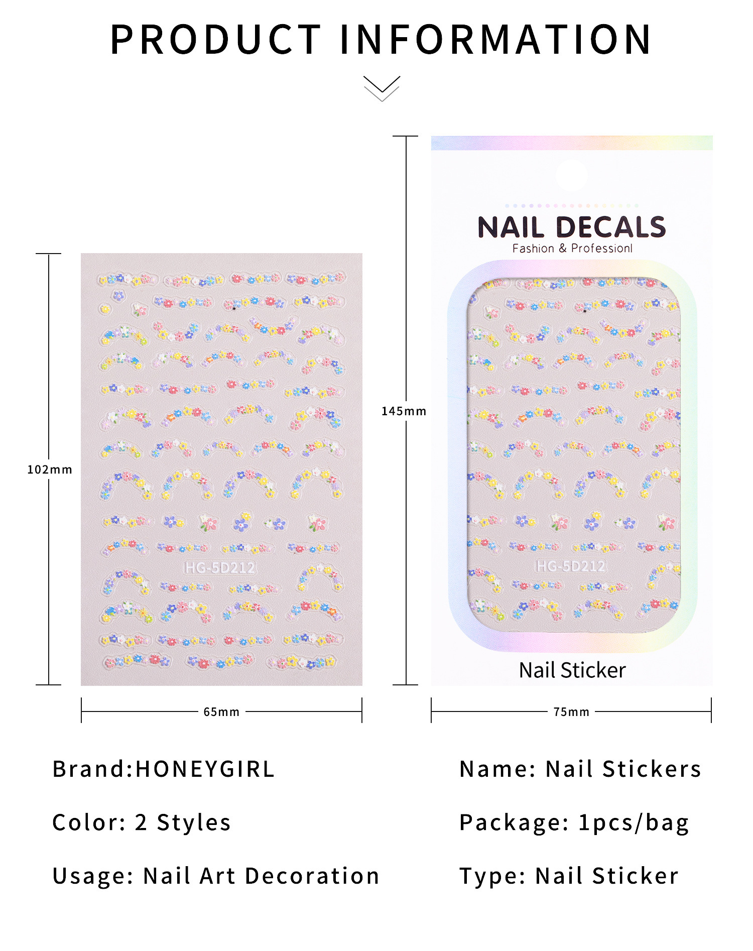 25g Weight Sweet Ditsy Floral Flower PET Tpu Nail Patches