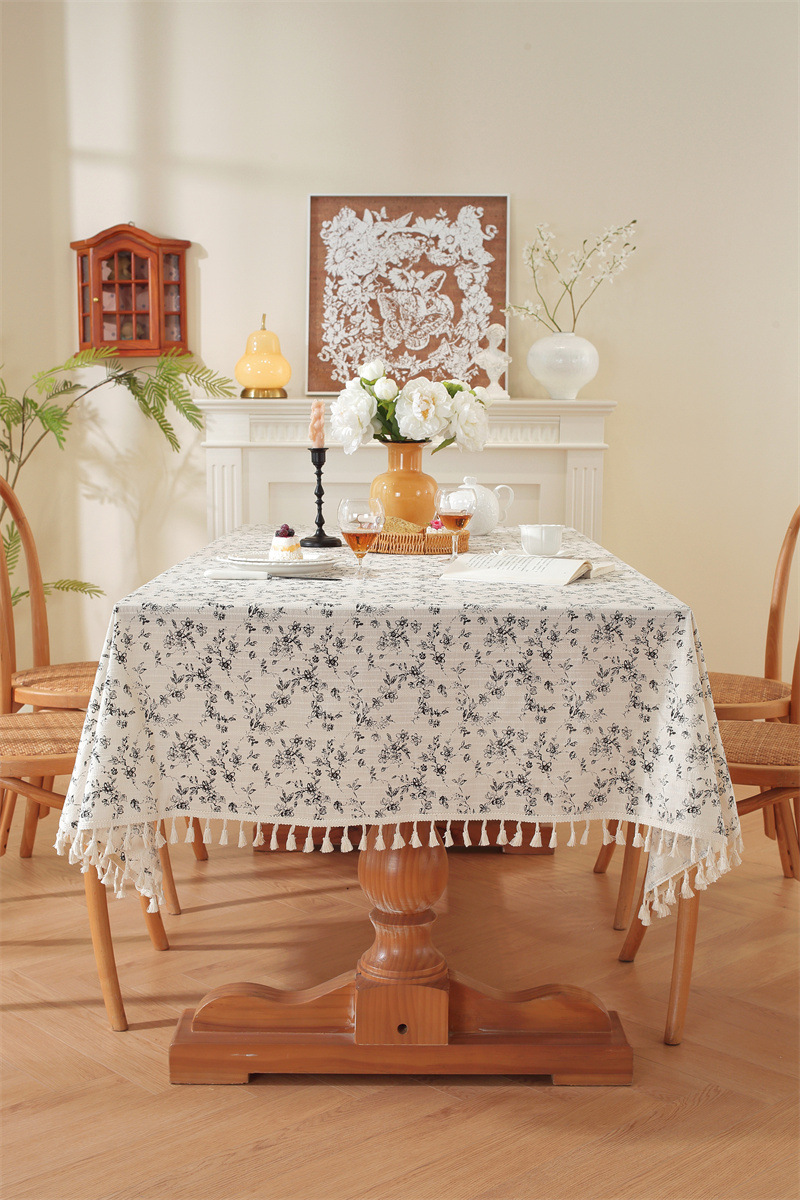 Mantel de mesa rectangular de algodón jacquard estilo floral_voghion.com
