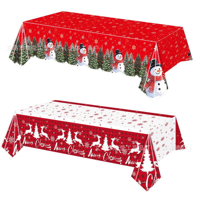 冬季新款圣诞节派对装饰用品Christmas圣诞树一次性圣诞桌布雪人|undefined
