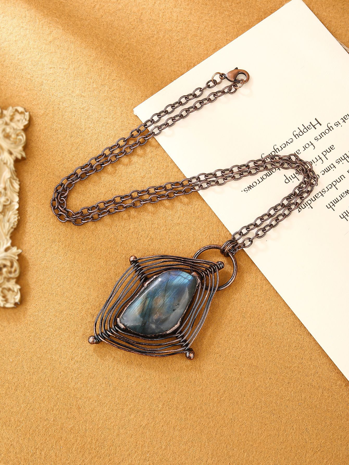 All Seasons Season Women's Gender Ethnic Style Geometric Labradorite Copper Labradorite Cable Chain Pendant Necklace In Bulk