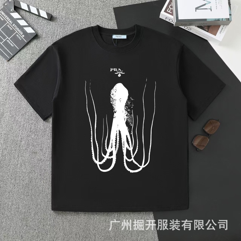 クロスボーダー 2025 夏のトレンドブランド P ファミリー新レタープリントラウンドネック Tシャツカジュアルファッショントレンド半袖男性と女性|undefined