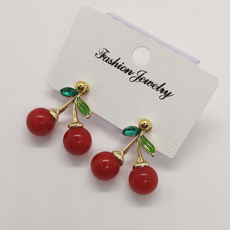 Aretes de cereza roja para mujer – colgante exquisito, fruta de imitación versátil, nuevo estilo