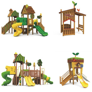 Outdoor Bati Wood Kidsren's Wooden Swing Slide Toy Kindergarten Large Pirate Ship Wooden Tree House Climbing Frame
