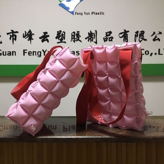 PVC充气方格块泡泡手提袋 吹气防水旅行沙滩袋 沙滩手提袋