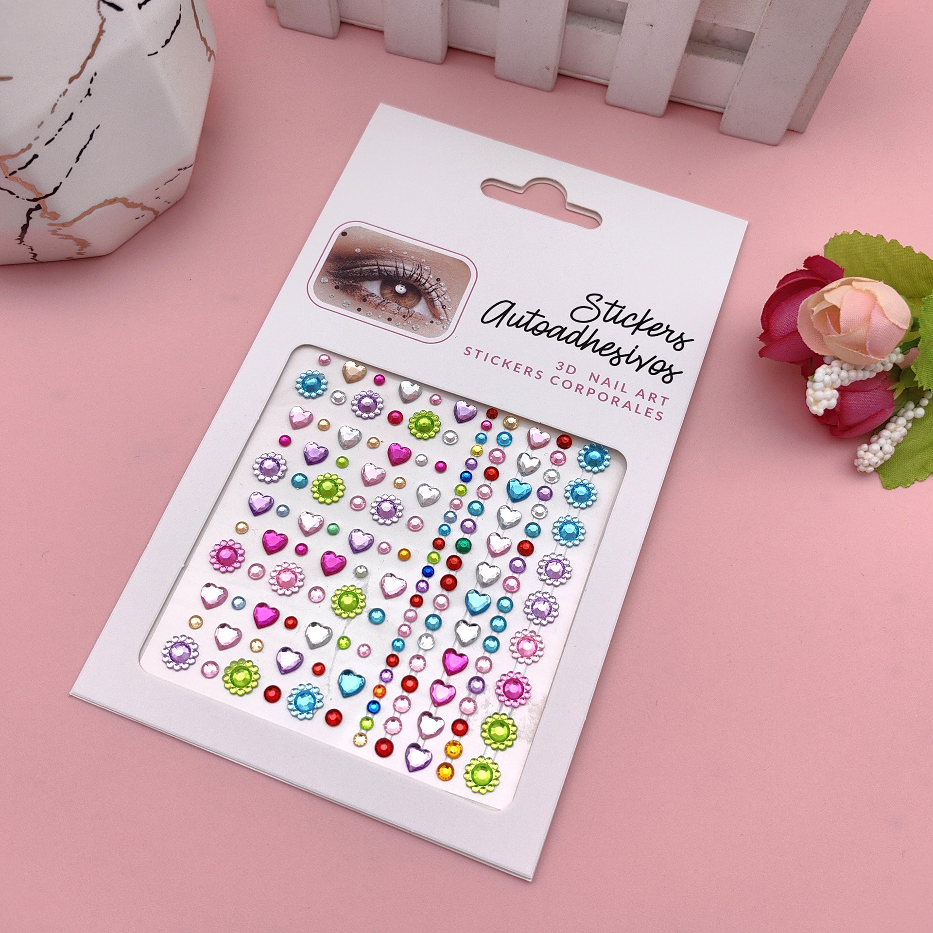 Pegatinas para maquillaje de ojos, pegatinas de diamantes de imitación para ojos, decoración facial, accesorios de maquillaje de perlas para diario, pegatinas de diamantes de imitación para escenario infantil, venta al por mayor en stock.
