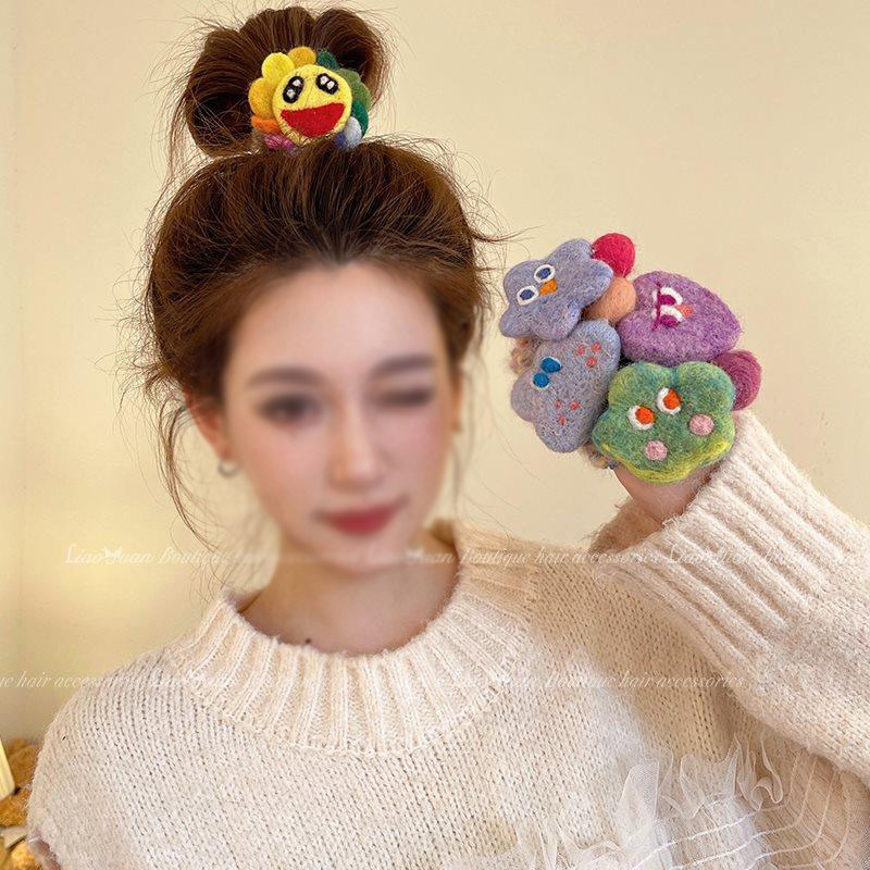 可爱卷王~羊毛毡玩偶头绳女2025 新款高端发圈秋冬毛绒皮筋女扎头