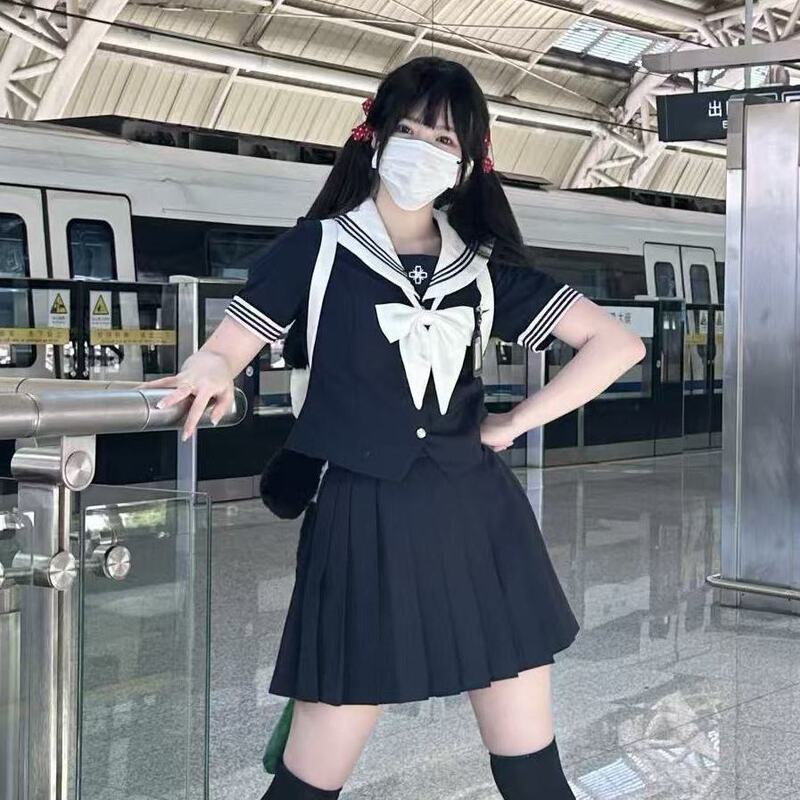 2026 Summer New JK Uniform Long-Sleeve Short-Sleeve Shirt Versatile Navy Blue JK Skirt College Style Summer Outfit Set 2026 Summer New JK Uniform Long-Sleeve Short-Sleeve Shirt Versatile Navy Blue JK Skirt College Style Summer Outfit Set