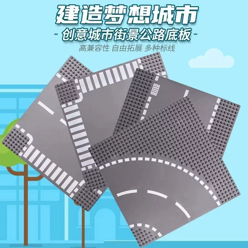 Road base plate (Lego) universal builder, small-stud road tiles with street markings