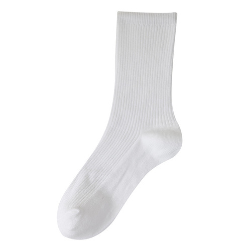 White Socks Women Crew Socks Spring Summer Cream Ins Trendy Korean Style Long Socks Anti-Odor Solid Color Cotton Socks Black Bunchy Socks