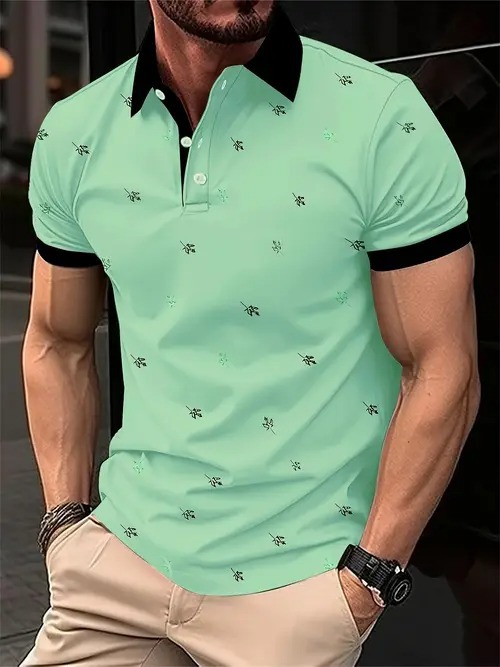 2025 nuevo estilo europeo y americano comercio exterior ocio todo fósforo moda alta calidad estampado 3d manga corta camisa POLO MB13