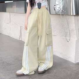 女童夏季薄款工装裤2025新款时髦炸街运动裤宽松女孩拉条休闲裤子