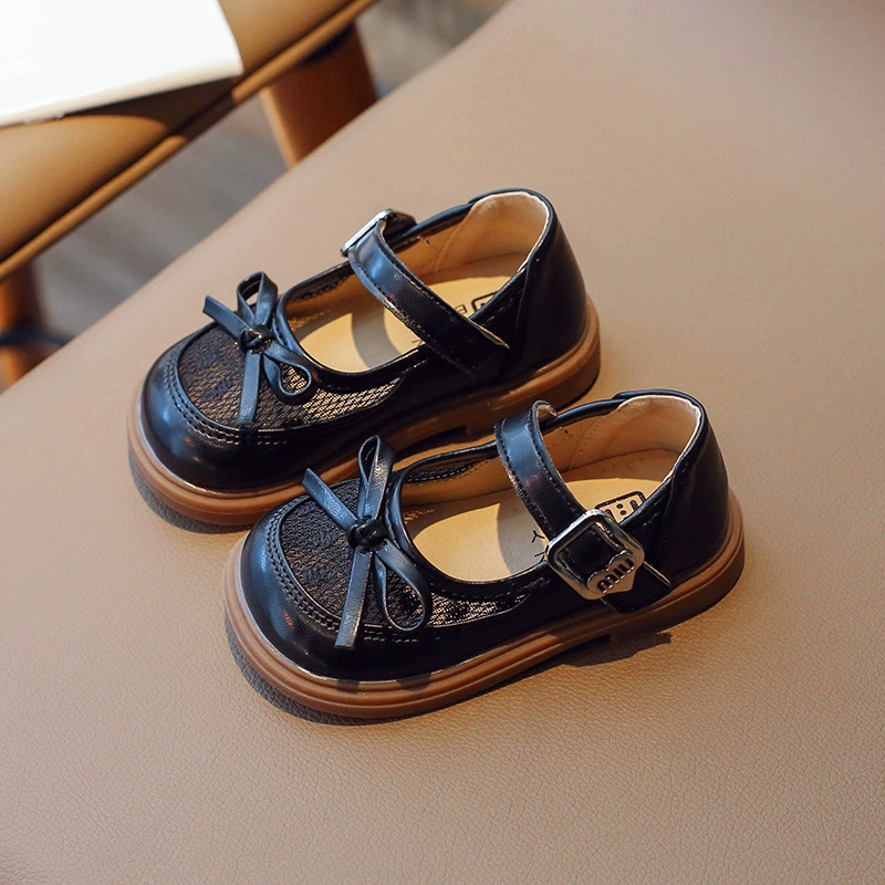 Shoes for leather shoes, children's footwear with bow for princess, Korean style