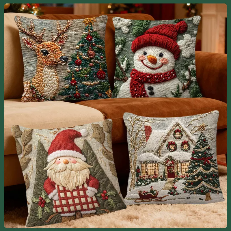 圣诞节氛围感节日温馨圣诞树圣诞老人雪人数码印花居家卧室靠垫套