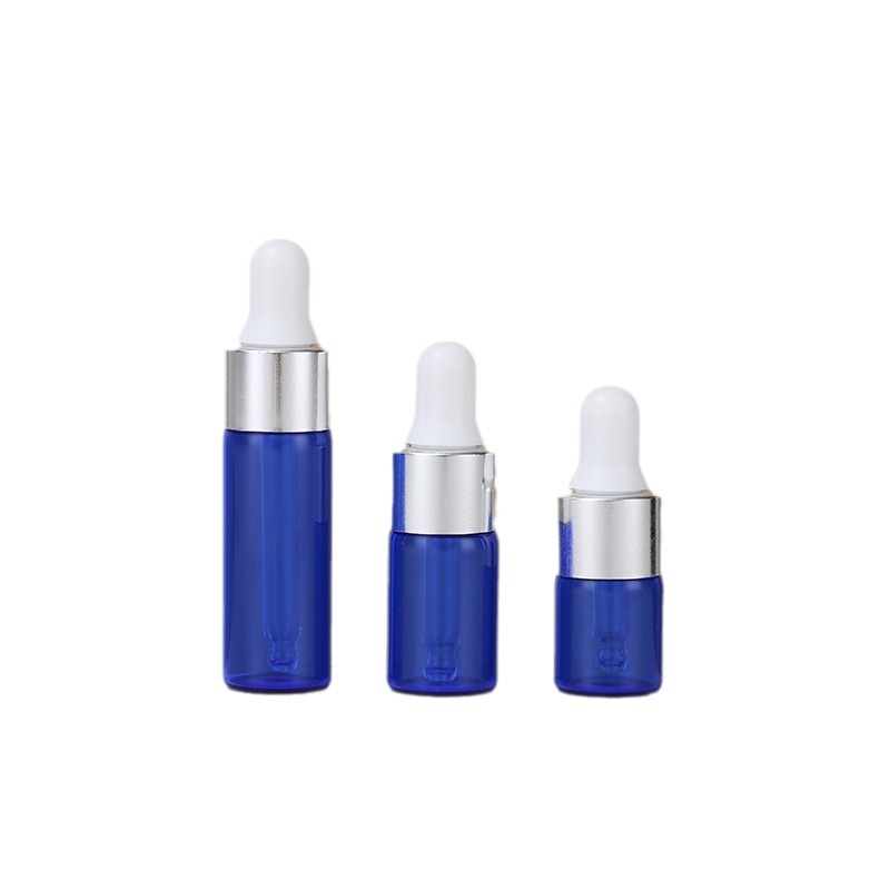 Botella de aceite esencial marrón caliente 5ml botella gotero de cabeza de plástico azul esencia loción sub-botella material de embalaje cosmético al por mayor