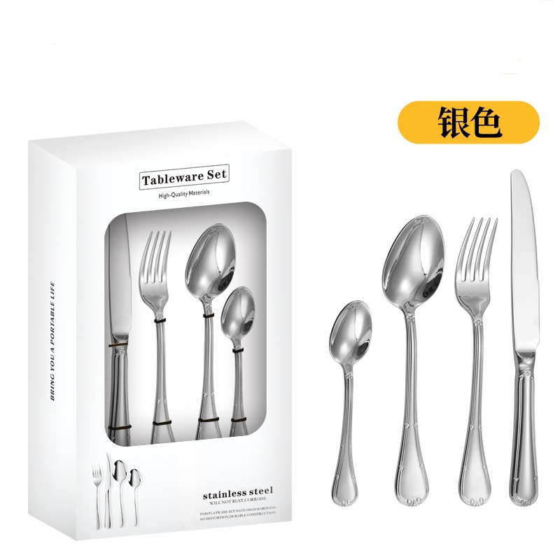 Cross-border 304 cuchillo y tenedor de acero inoxidable cucharas de cubierta de alta calidad hotel cuchillo y tenedor de filete de comida occidental set de 24 piezas de caja de regalo