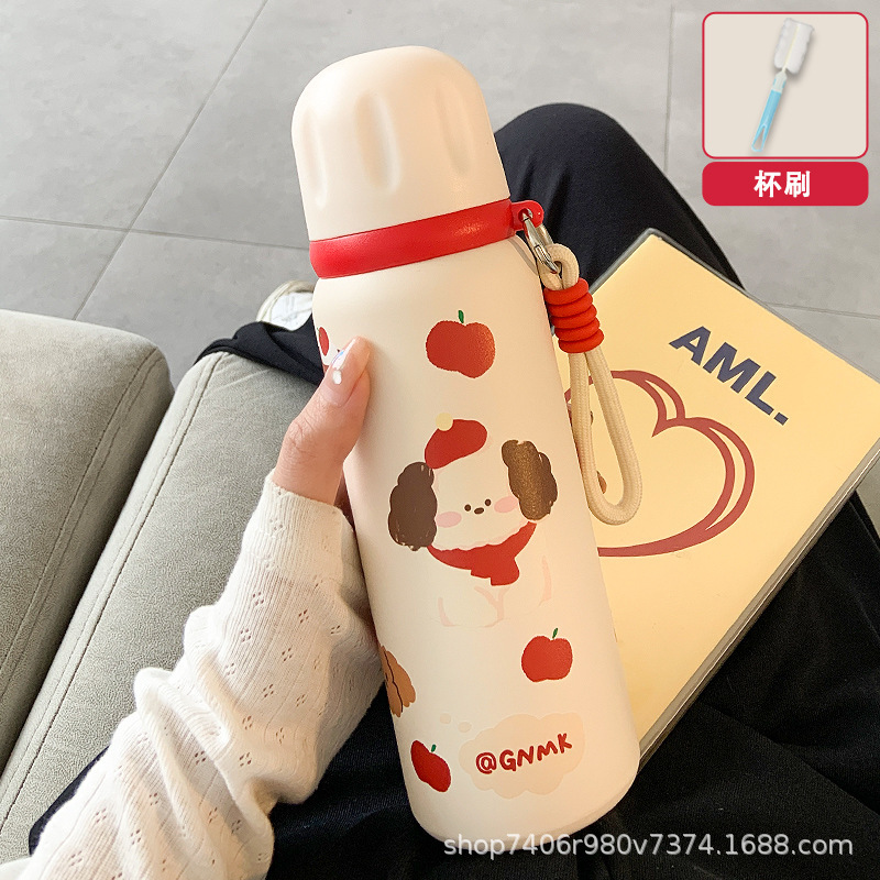 可爱保温杯女生高颜值带盖可喝水杯2025新款学生便携双饮吸管杯子|undefined